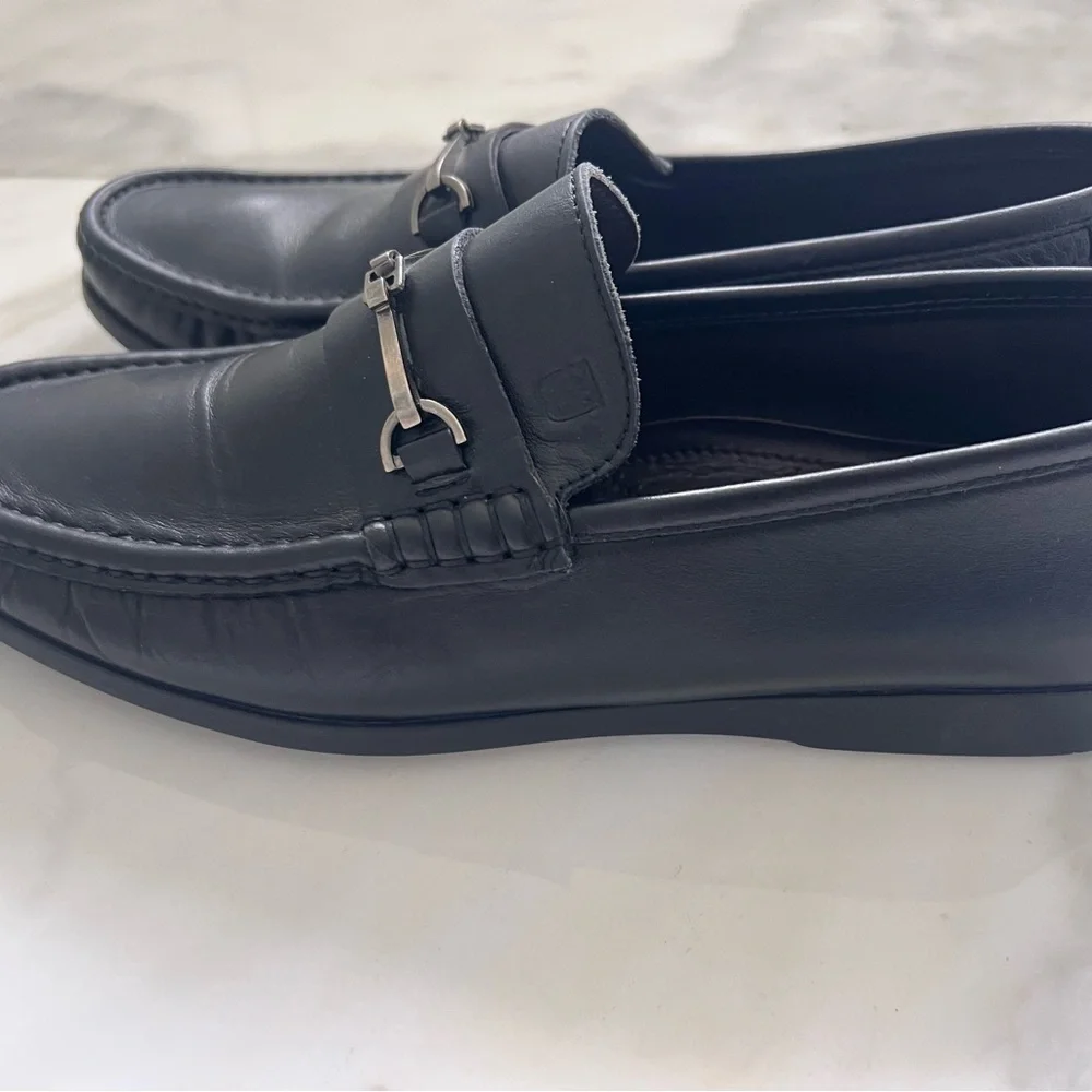 Bruno Magli Black Leather Loafers‎ with Silver Accent 9 1/2